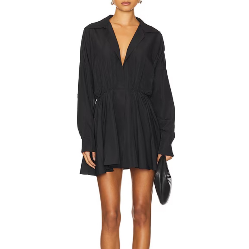 Norma Kamali Oversized Shirt Flared Mini Dress in Black Size Large - Picture 2 of 4
